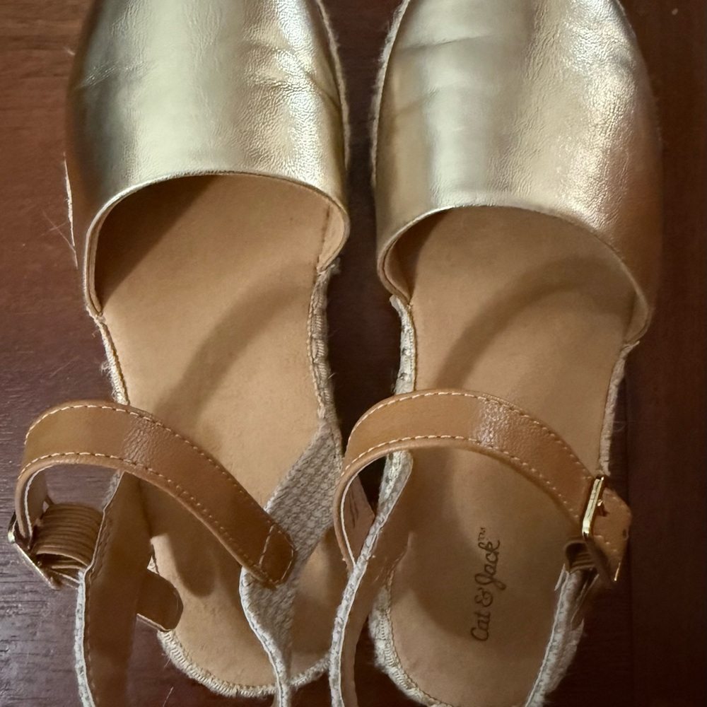 Girls Cat & Jack Gold and Tan Sandals with Adjustable Ankle Strap